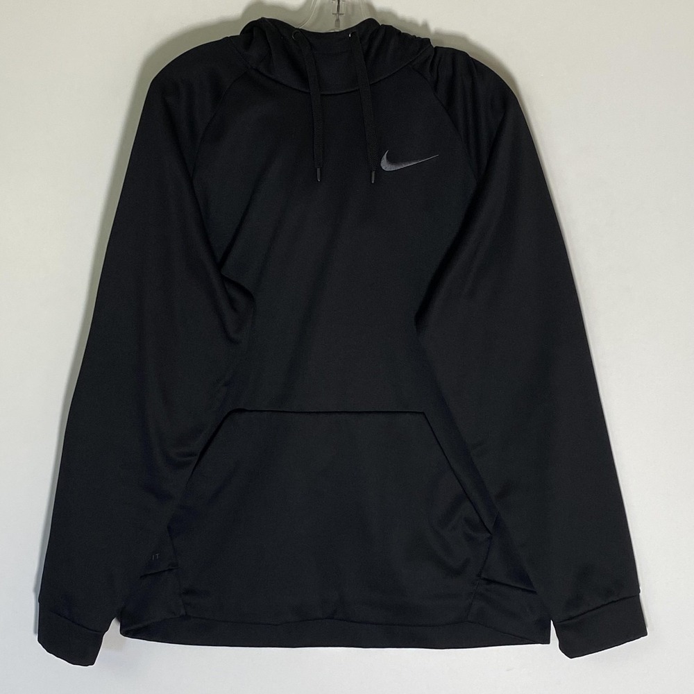 Nike Dri-FIT Hoodie Mens Large Black Pullover Sweatshirt Fleece Kangaroo Pocket